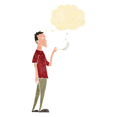 cartoon annoyed smoker with thought bubble