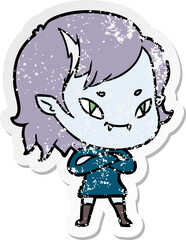 distressed sticker of a cartoon friendly vampire girl