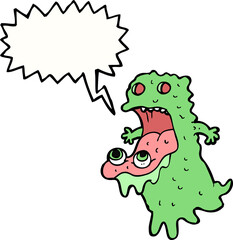 cartoon gross ghost with speech bubble
