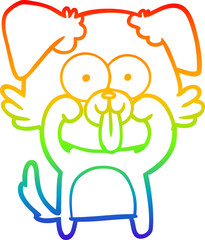 rainbow gradient line drawing cartoon dog with tongue sticking out