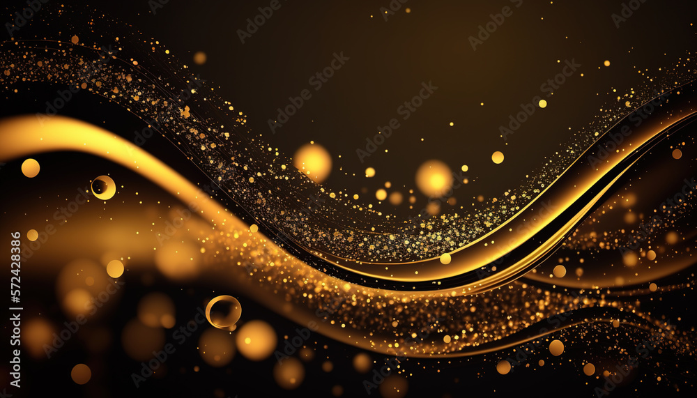 Canvas Prints abstract gold glittering background. golden curve lines, bubbles and sparkles on a brown background.