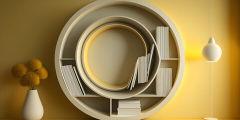 modern yellow bookshelf. generative ai