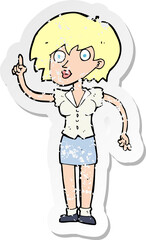 retro distressed sticker of a cartoon woman with question