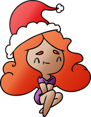 christmas gradient cartoon of kawaii girl