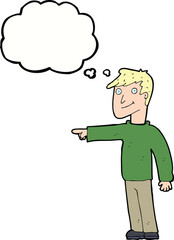 cartoon man pointing with thought bubble