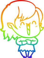 rainbow gradient line drawing cute cartoon happy vampire girl