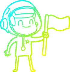 cold gradient line drawing happy cartoon astronaut