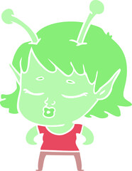 cute alien girl flat color style cartoon