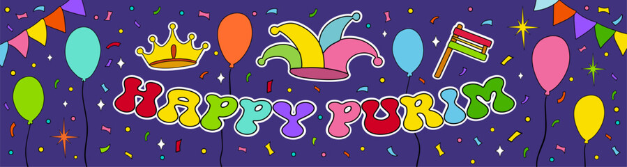 Happy Purim wish, congratulations. Jewish holiday banner