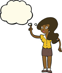 cartoon pretty woman with idea with thought bubble
