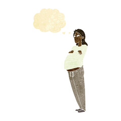 cartoon pregnant woman with thought bubble