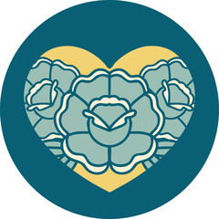 tattoo style icon of a heart and flowers