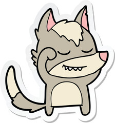 sticker of a tired cartoon wolf