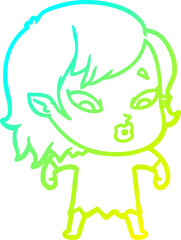 cold gradient line drawing cute cartoon vampire girl