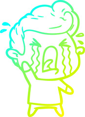 cold gradient line drawing cartoon crying man