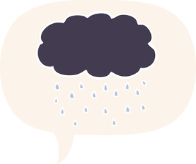 cartoon cloud raining and speech bubble in retro style