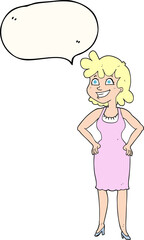 speech bubble cartoon happy woman wearing dress