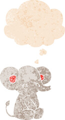 cute cartoon elephant and thought bubble in retro textured style