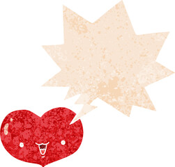 cartoon love heart character and speech bubble in retro textured style
