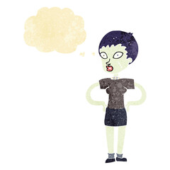 cartoon halloween girl with thought bubble