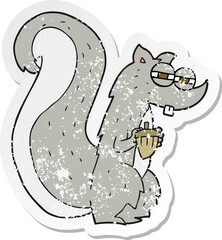 retro distressed sticker of a cartoon squirrel with nut