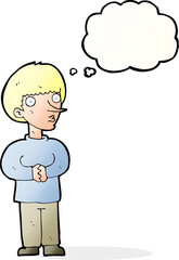 cartoon nervous man with thought bubble