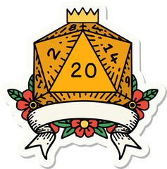 natural 20 critical hit D20 dice roll sticker