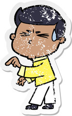 distressed sticker of a cartoon man sweating