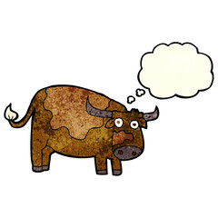 cartoon cow with thought bubble