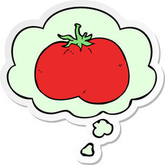 cartoon tomato and thought bubble as a printed sticker