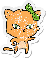 distressed sticker of a cute cartoon cat