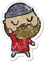 distressed sticker of a cute cartoon man with beard