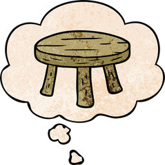 cartoon small stool and thought bubble in grunge texture pattern style