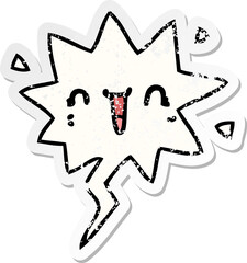 happy cartoon face and speech bubble distressed sticker
