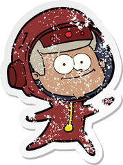 distressed sticker of a happy astronaut cartoon