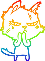rainbow gradient line drawing tough cartoon cat