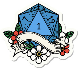 natural one d20 dice roll sticker