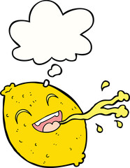 cartoon squirting lemon and thought bubble