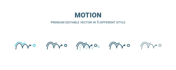 motion icon in 5 different style. Outline, filled, two color, thin motion icon isolated on white background. Editable vector can be used web and mobile