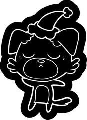 cute cartoon icon of a dog wearing santa hat
