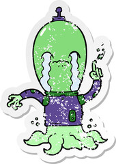 distressed sticker of a cartoon alien