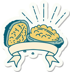 sticker of tattoo style walnuts with shell