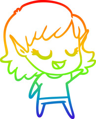 rainbow gradient line drawing happy cartoon elf girl