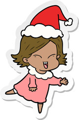 happy sticker cartoon of a girl wearing santa hat