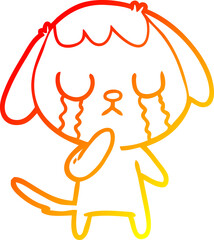 warm gradient line drawing cute cartoon dog crying