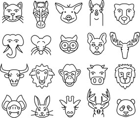 Set of icons images of animals drawn in one line. 