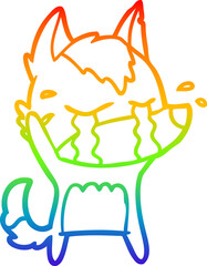 rainbow gradient line drawing cartoon crying wolf