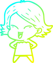 cold gradient line drawing happy cartoon girl
