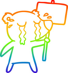 rainbow gradient line drawing cartoon crying bear