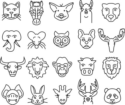 Set of icons images of animals drawn in one line. 